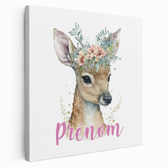Lienzo personalizado para niños - Infantil - Cervatillo Flores
