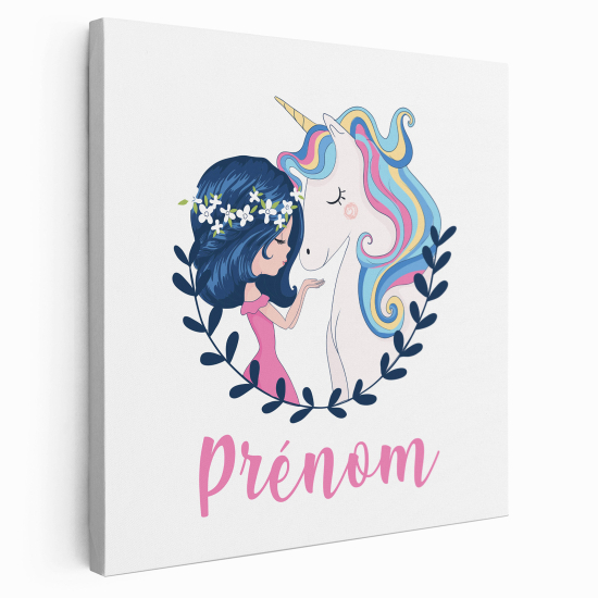 Lienzo personalizado para niños - Infantil - Chica y unicornio