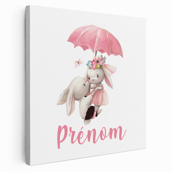 Lienzo personalizado para niños - Infantil - Conejos Paraguas