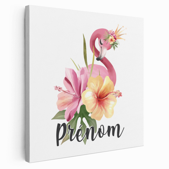 Lienzo personalizado para niños - Infantil - Flamenco Rosa Flores