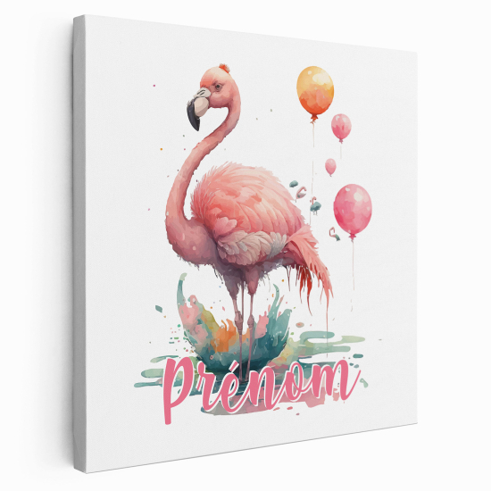 Lienzo personalizado para niños - Infantil - Flamenco Rosa Globos