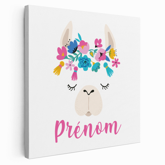 Lienzo personalizado para niños - Infantil - Lama flores