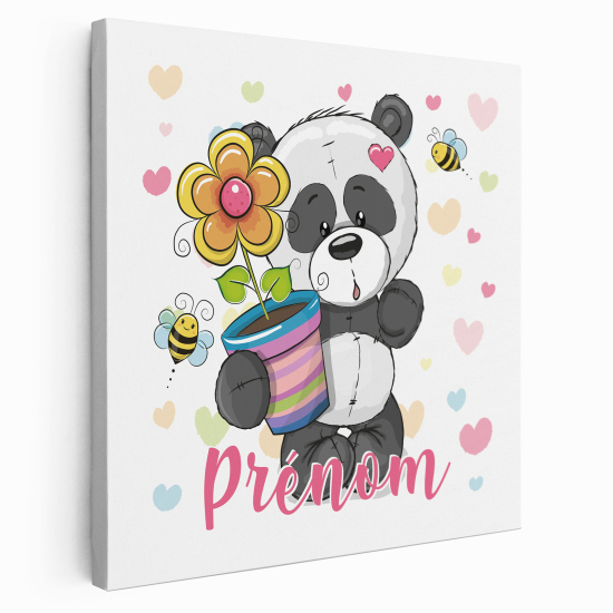 Lienzo personalizado para niños - Infantil - Panda con maceta de flores