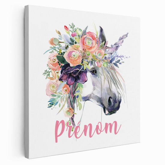 Lienzo personalizado para niños - Infantil - Unicornio Flores