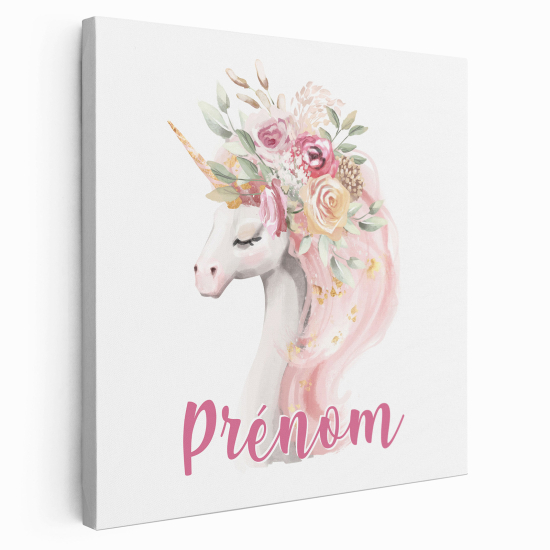 Lienzo personalizado para niños - Infantil - Unicornio Flores