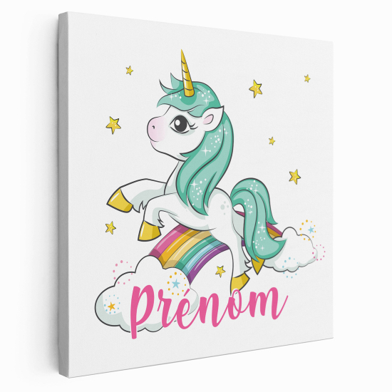 Lienzo personalizado para niños - Infantil - Unicornio nubes arcoíris