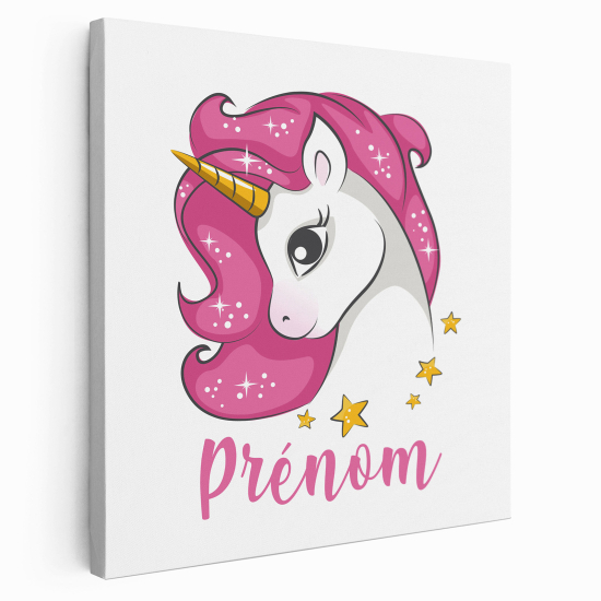Lienzo personalizado para niños - Infantil - Unicornio rosa estrellas