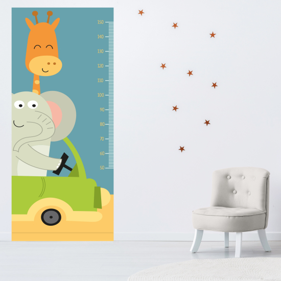 Medidor infantil Vinilo Adhesivo - Jirafa y elefante en coche