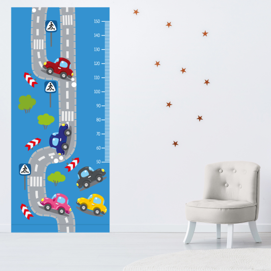 Medidor infantil Vinilo Adhesivo - Ruta coches