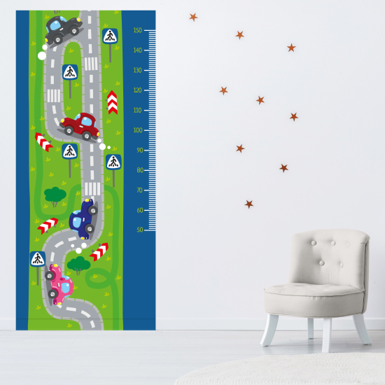 Medidor infantil Vinilo Adhesivo - Ruta coches