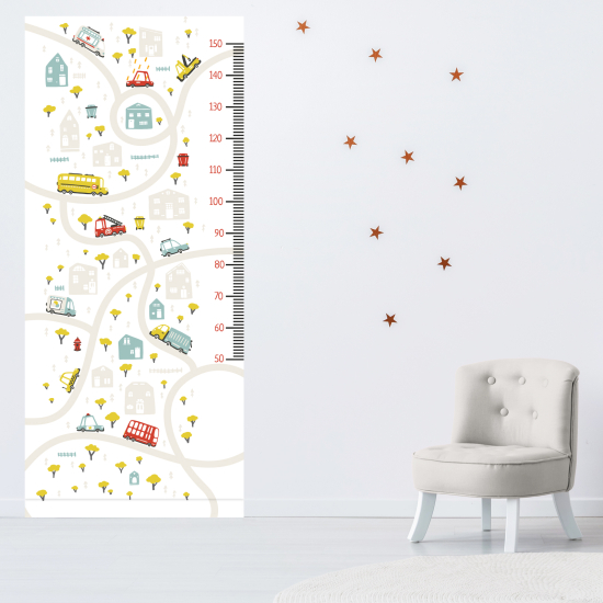 Medidor infantil Vinilo Adhesivo - Ruta coches
