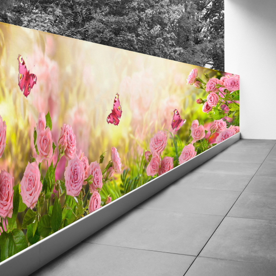 Pantalla de privacidad para balcón - 110x330 cm - Flores mariposas