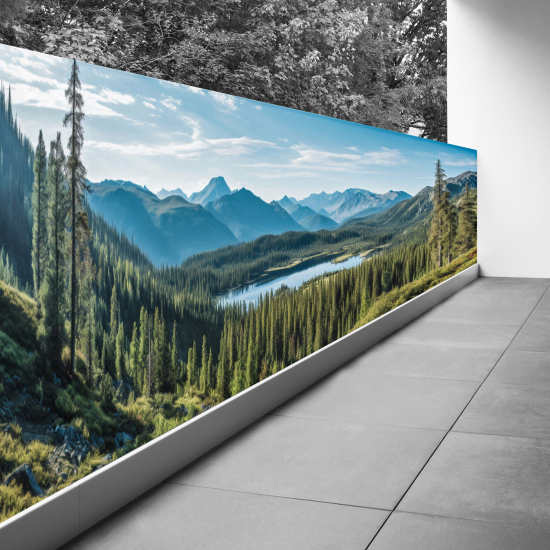 Pantalla de privacidad para balcón - 110x330 cm - Vista al lago y montañas