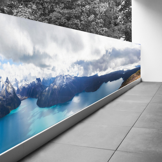 Pantalla de privacidad para balcón - 110x412 cm - Vista lago y montañas