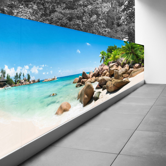 Pantalla de privacidad para balcón - 110x440 cm - Playa mar cocoteros