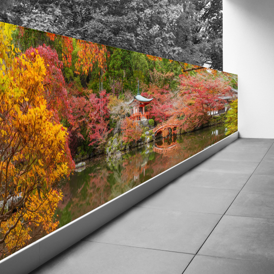 Pantalla de privacidad para balcón - 130x390 cm - Templo japonés