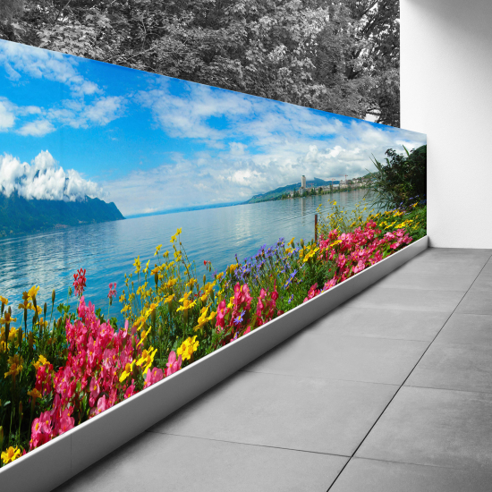 Pantalla de privacidad para balcón - 130x422 cm - Vista al lago