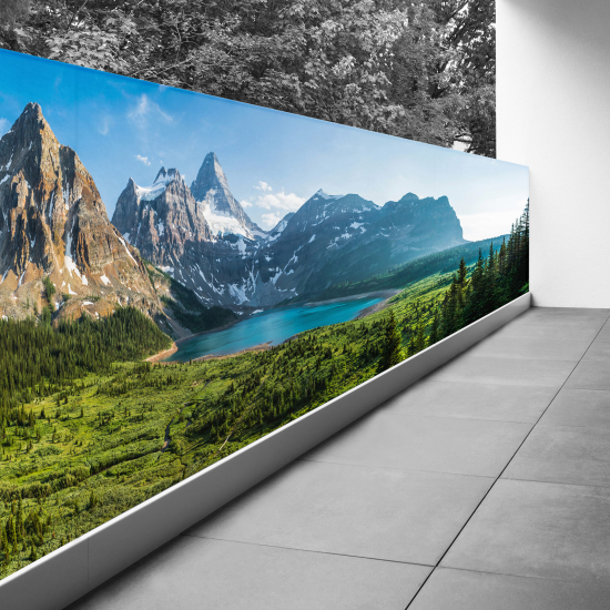 Pantalla de privacidad para balcón - 130x455 cm - Vista al lago y montañas