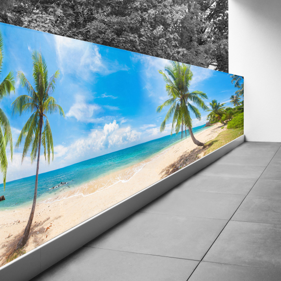 Pantalla de privacidad para balcón - 90x337 cm - Playa mar palmeras