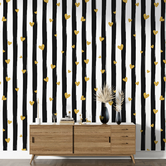 Papel pintado con motivos XL - Corazones Rayas