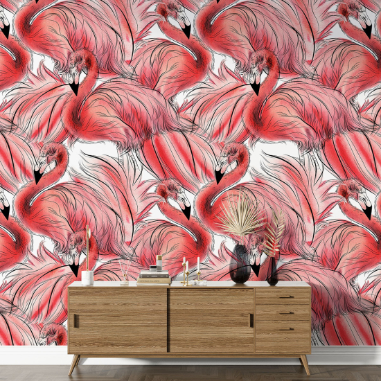 Papel pintado con motivos XL - Flamencos Rosados