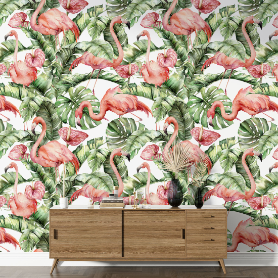 Papel pintado con motivos XL - Flamencos Rosados