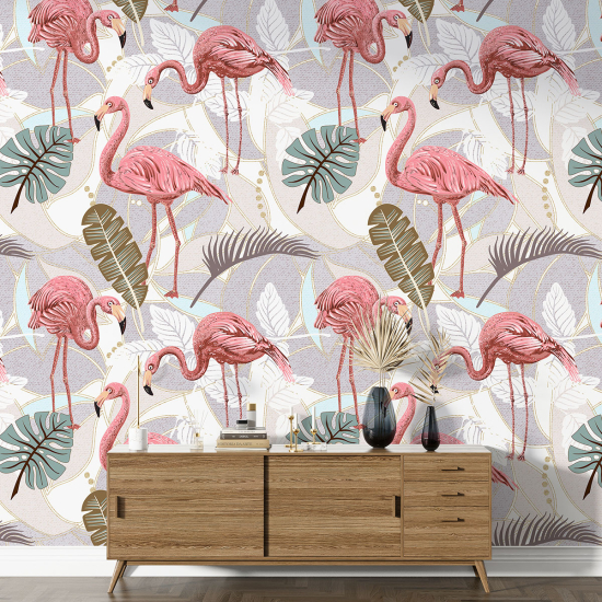 Papel pintado con motivos XL - Flamencos Rosados
