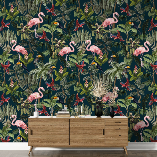Papel pintado con motivos XL - Flamencos Rosados