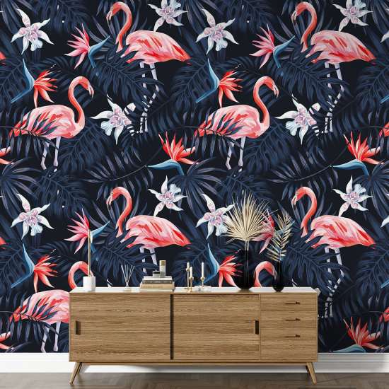 Papel pintado con motivos XL - Flamencos rosas