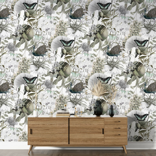 Papel pintado con motivos XL - Flores Mariposas