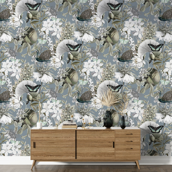 Papel pintado con motivos XL - Flores Mariposas