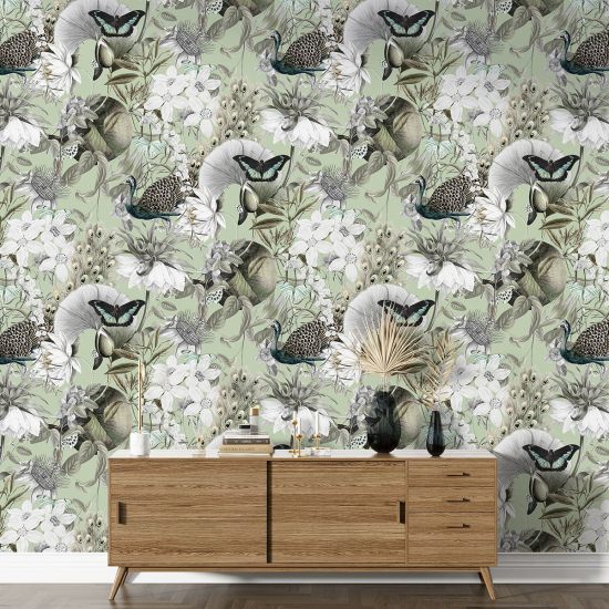 Papel pintado con motivos XL - Flores Mariposas