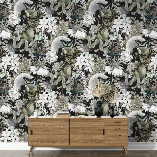 Papel pintado con motivos XL - Flores Mariposas