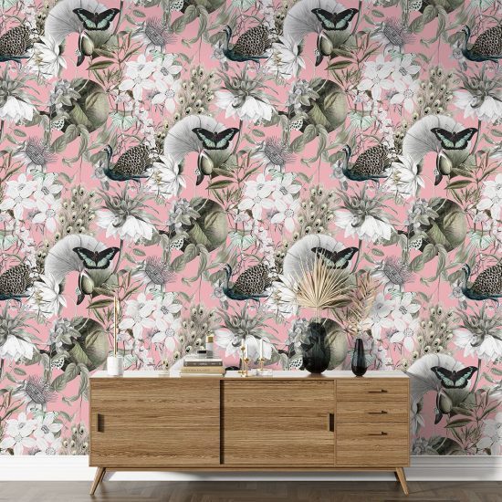 Papel pintado con motivos XL - Flores Mariposas