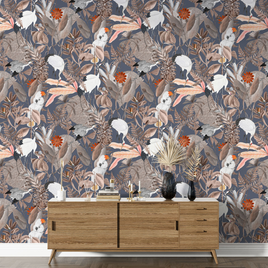 Papel pintado con motivos XL - Flores Pájaros