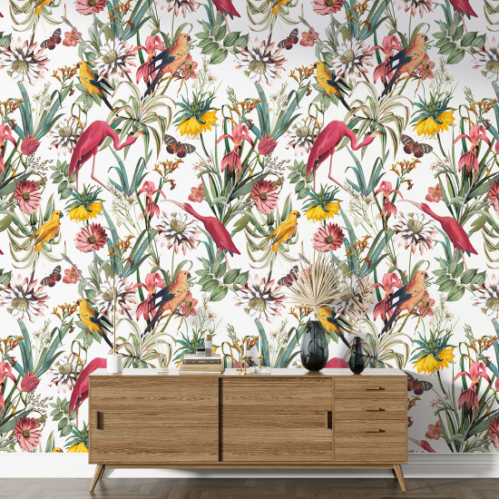 Papel pintado con motivos XL - Flores Pájaros