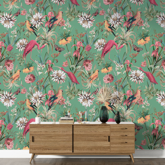 Papel pintado con motivos XL - Flores Pájaros