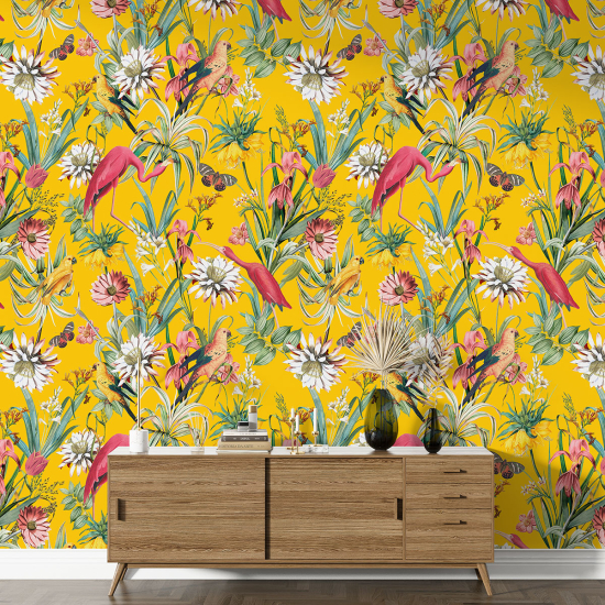 Papel pintado con motivos XL - Flores Pájaros