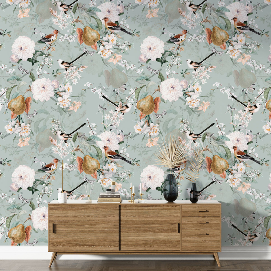 Papel pintado con motivos XL - Flores Pájaros