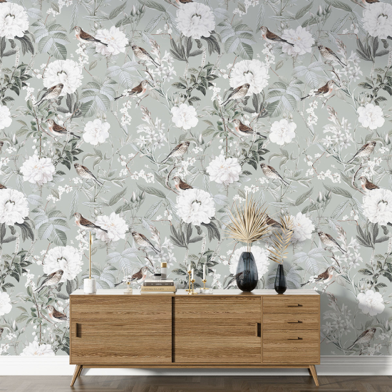 Papel pintado con motivos XL - Flores Pájaros