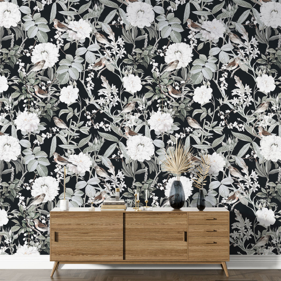 Papel pintado con motivos XL - Flores Pájaros