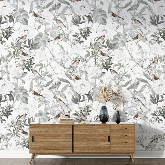 Papel pintado con motivos XL - Flores Pájaros