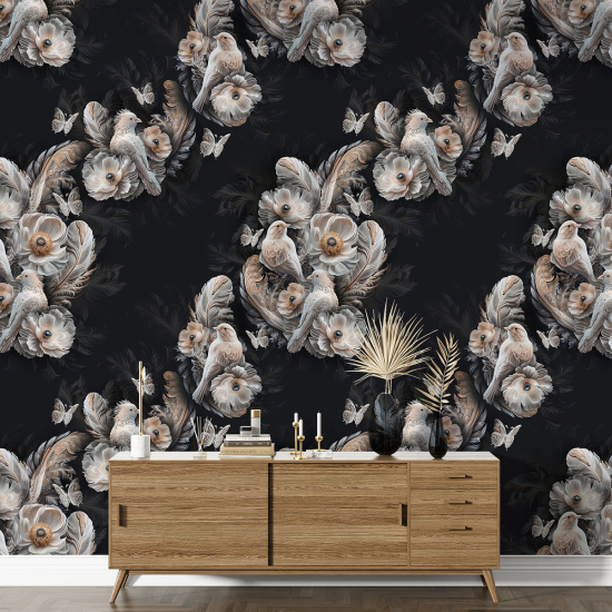 Papel pintado con motivos XL - Flores Pájaros