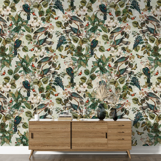 Papel pintado con motivos XL - Flores Pájaros
