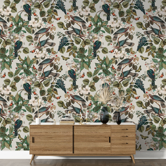 Papel pintado con motivos XL - Flores Pájaros