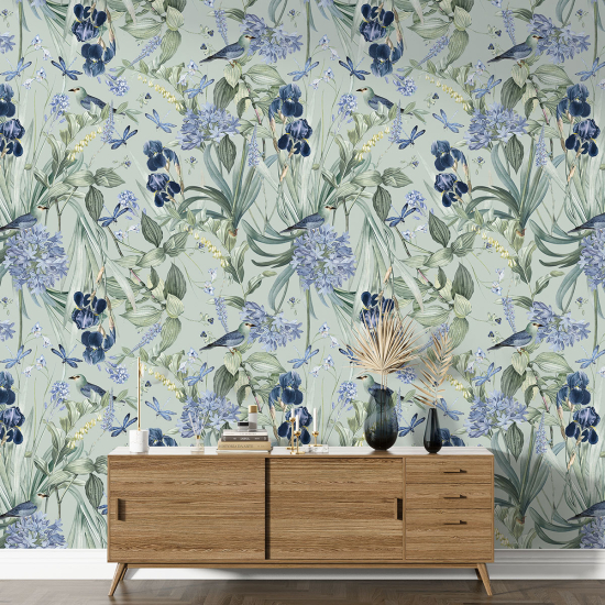 Papel pintado con motivos XL - Flores Pájaros