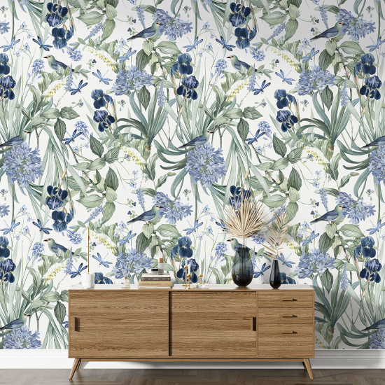 Papel pintado con motivos XL - Flores Pájaros