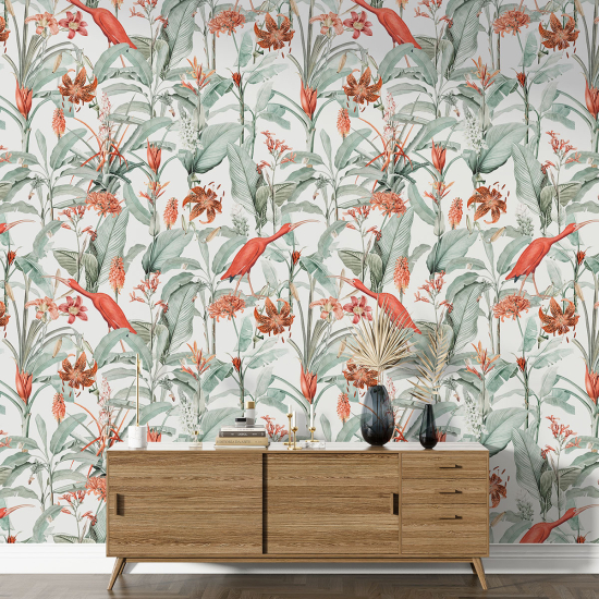 Papel pintado con motivos XL - Flores Pájaros