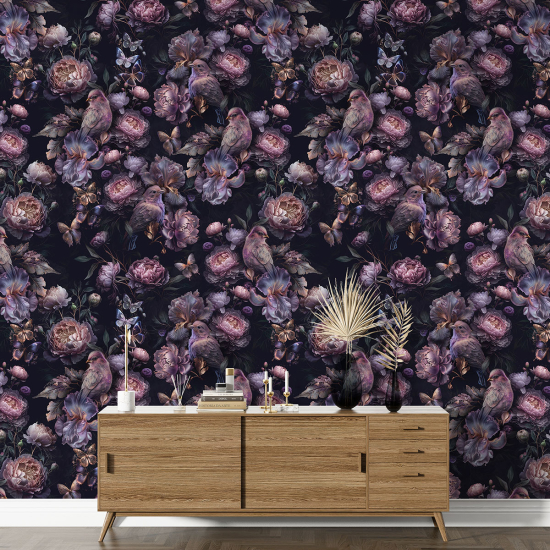 Papel pintado con motivos XL - Flores Pájaros