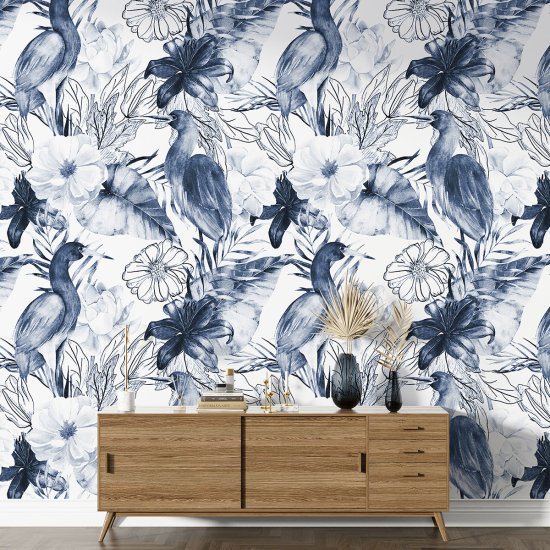 Papel pintado con motivos XL - Flores Pájaros